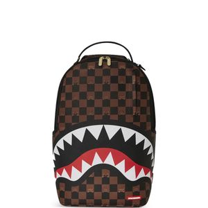 Sprayground Brown Check-Pattern Peeking Character Backpack