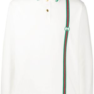 メンズ Gucci ロゴ ストライプ ポロシャツ ホワイト