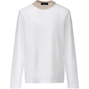 Fabiana Filippi White Contrast-Trim Long-Sleeve T-Shirt