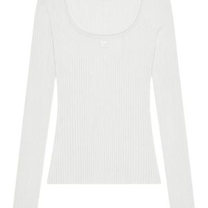 Courreges White T-Shirt En Maille À Design Côtelé