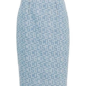 Gcds Blue Monogram-Pattern Denim Pencil Skirt