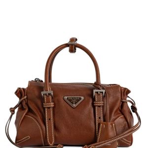 Prada Brown Bonnie Small Buckle-Detail Logo-Plaque Satchel Bag