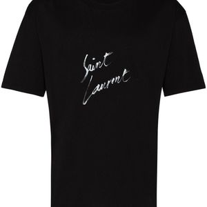 メンズ Saint Laurent ブラック シグネチャ T シャツ