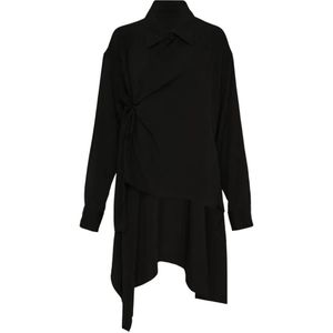 Yohji Yamamoto Black Asymmetric Tie-Fastening Blouse