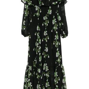 Cynthia Rowley Black Off-Shoulder Silk Maxi Dress
