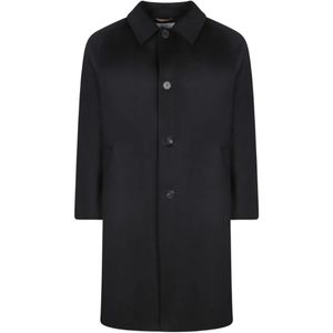 Amaranto Black Button-Up Raglan-Sleeve Coat for men
