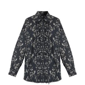 R13 Grey Ruffled Floral-Print Shirt