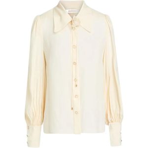 Zimmermann White Floral-Appliqué Crepe De Chine Shirt