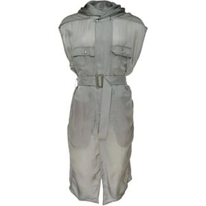 Rick Owens Grey Tower Hooded Belted Coat for men