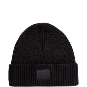 Joop! Black Logo-Patch Ribbed-Knit Beanie Hat