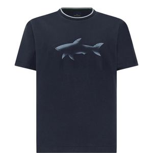 Paul & Shark Blue Shark-Print Cotton T-Shirt for men