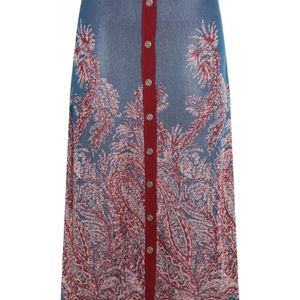 Etro Blue Paisley-Jacquard Button-Front Skirt
