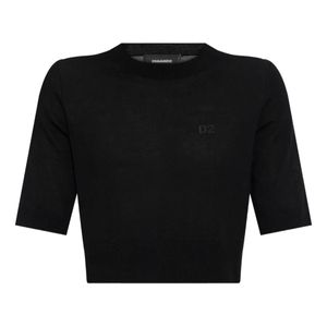 DSquared² Black Logo-Embroidered Short-Sleeve Knit Top