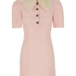 Alessandra Rich Pink Button-Up Dress With Faux Fur Collar
