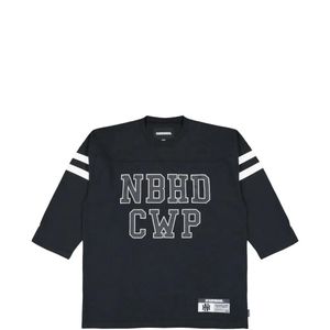 Neighborhood Blue Logo-Print Striped-Sleeve Football T-Shirt for men