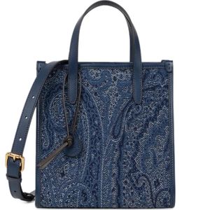Etro Blue Petit Sac Love Trotter En Denim Jacquard Avec Motif Paisley