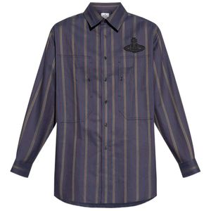 Vivienne Westwood Blue Orb-embellishment Stripe-pattern Shirt for men
