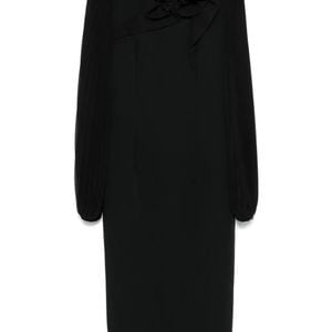 Nissa Black Floral-Appliqué Midi Dress