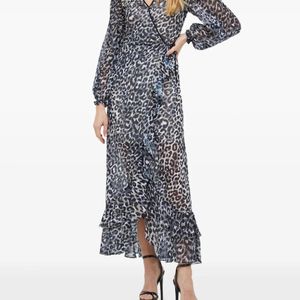 Guess Blue Ruffled Animal Print Dress