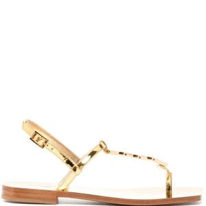 Versace Brown Metallic Leather Thong Sandals