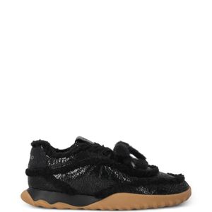 Pinko Black Shearling-Trim Crackle-Effect Sneakers