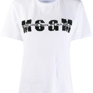MSGM スパンコール ロゴ Tシャツ ホワイト