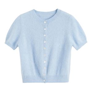 Chinti & Parker Blue Button-Fastening Brushed-Finish Cardigan