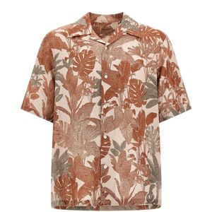 Herno Pink Tropical-Print Linen Shirt for men