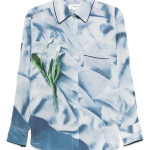 Victoria Beckham Blue Flowers Satin Pyjama Shirt