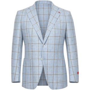 Isaia Blue Checked Two-Button Jacket for men