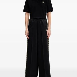 Fred Perry Black Logo-Embroidered Cropped Polo Top