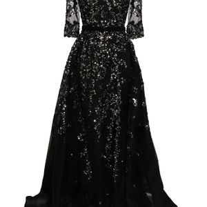 Saiid Kobeisy Black Sequin-Embellished Tulle Gown