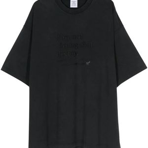 Vetements Black Slogan-Embroidered T-Shirt