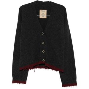 Uma Wang Black Distressed-Trim Oversized Cardigan