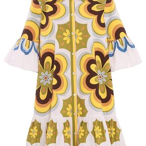 LaDoubleJ Yellow Floral-print Cotton Dress