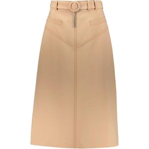 Ellery Natural Belted Crystal-Embellished Midi Skirt
