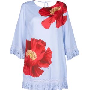 Farm Rio White Fringe-Trim Open-Back Dress