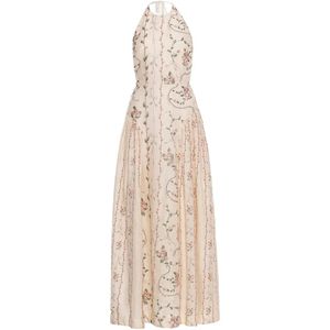 Agua Bendita White Balsa Navegante Floral-Embroidered Midi Dress