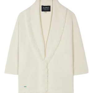 Alanui White Finest Fringed Shawl-Collar Cardigan