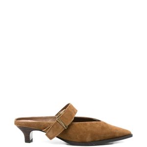 Ash Brown Tessa Buckle-Strap Pointed-Toe Mules