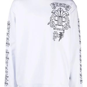 Philipp Plein White Skull-Print Logo-Embroidered Hoodie for men