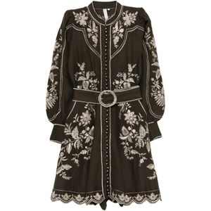 Scarlett Poppies Black Brianna Floral-Embroidered Mini Dress