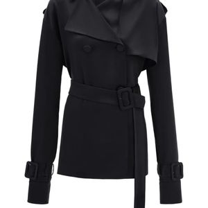 Ferragamo Black Satin Double-Breasted Trench Coat
