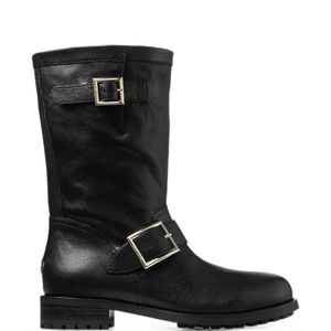 Jimmy Choo Black Biker Mid Buckle-Strap Boots