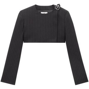 Courreges Black Pinstripe-Pattern Cropped Jacket
