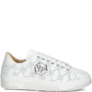 Philipp Plein White Logo-Plaque Perforated Sneakers