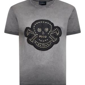 John Richmond Grey Skull-Embellished T-Shirt
