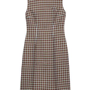 Prada Brown Checked-Pattern Midi Dress