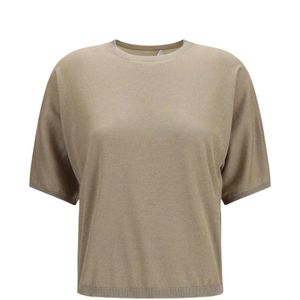 Brunello Cucinelli Natural Short-Sleeve Round-Neck Sweater