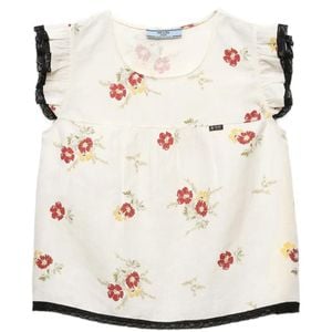 Prada White Dessus En Lin Avec Motif Floral